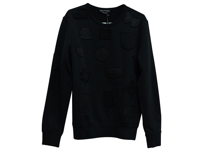 Pullover girocollo con badge Alexander McQueen in cotone nero