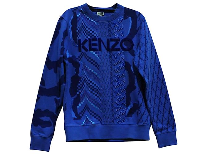 Kenzo Logo Embroidered Jacquard Sweatshirt in Blue Cotton  ref.571644