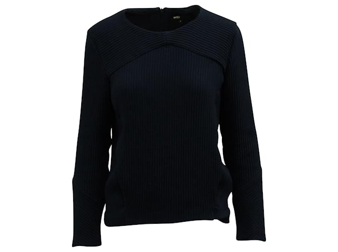 Maje Ribbed Long Sleeve Top with Pockets in Navy Blue Cotton  ref.571661