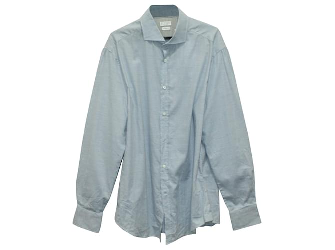 Brunello Cucinelli Chemise Coupe Slim en Coton Bleu Clair  ref.571668