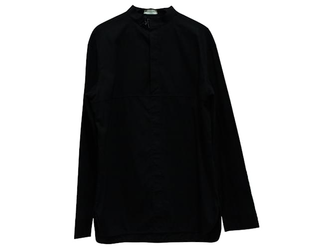 Everyday Balenciaga Stehkragenhemd mit halber Knopfleiste vorne aus schwarzer Baumwolle  ref.571671