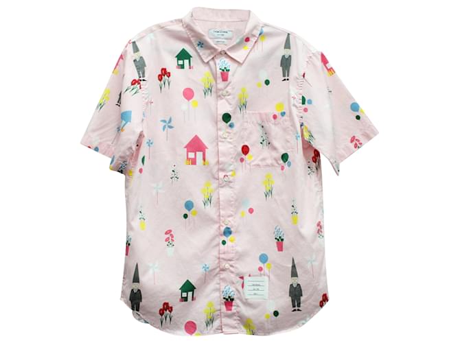 Camisa de vacaciones en algodón rosa con estampado de gnomos en toda la prenda de Thom Browne  ref.571715