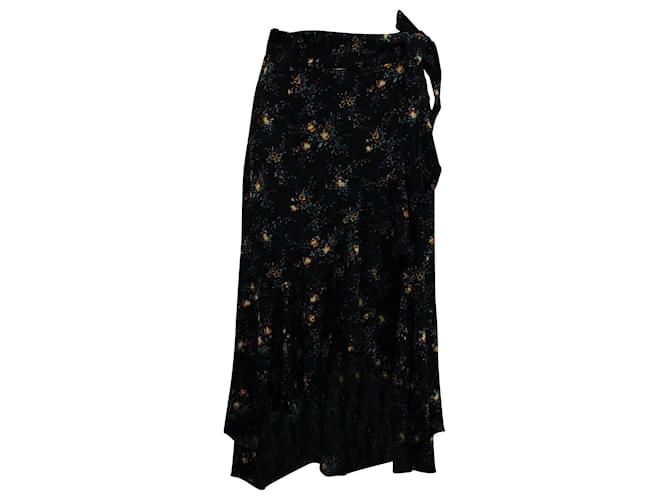 Sandro Floral Print Asymmetric Skirt in Black Viscose Cellulose fibre  ref.571728