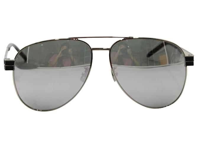 Gafas de sol clásicas de aviador de Saint Laurent en acero plateado Plata Metálico Metal  ref.571755