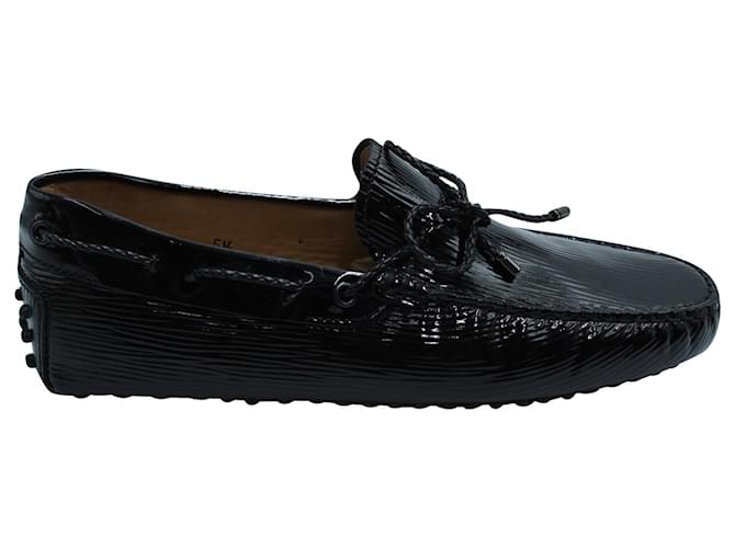 Tod's Mocasines Tods Textured Shiny en charol negro Cuero  ref.571763