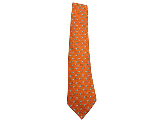 Cravate Hermès Dada Vroum en Soie Orange  ref.571775