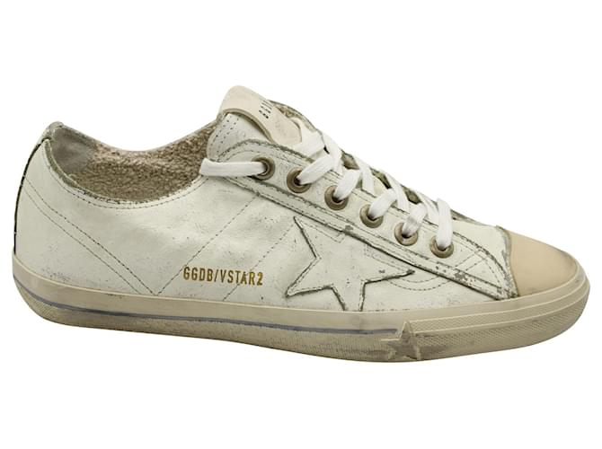 Sneakers Basse Golden Goose V-STAR con Effetto Vintage in Pelle di Vacchetta Bianca Bianco  ref.571776