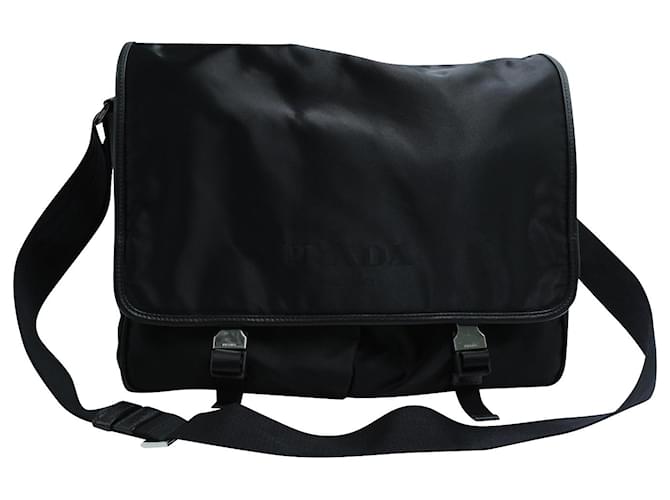 PRADA Tessuto Nylon Saffiano Messenger Bag Black 1299480