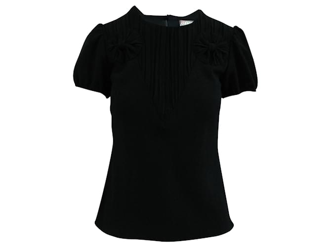 Red Valentino Black Short Sleeve Top with Pleats Polyester  ref.571787