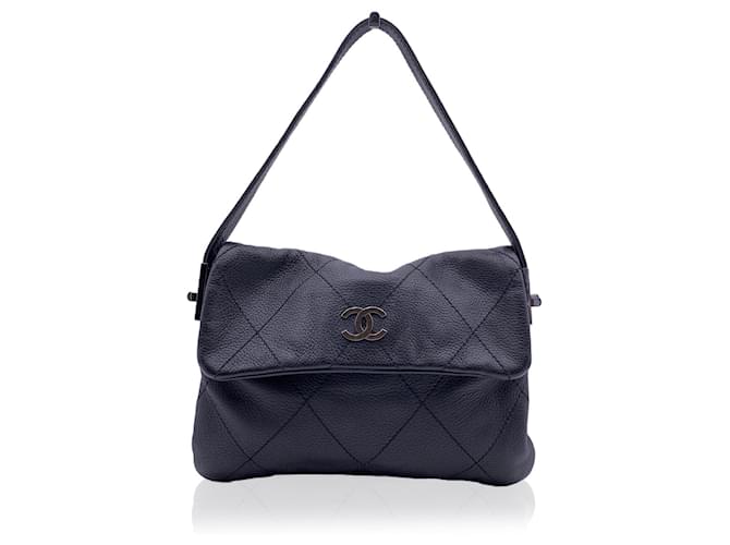 Chanel Just Mademoiselle Quilted Calfskin Black leather bowling shoulder  bag med