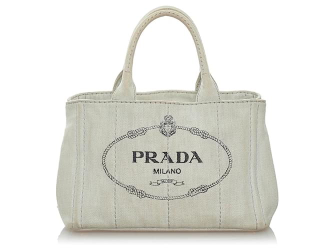 Bolso satchel de mezclilla gris con logo Canapa de Prada Juan Paño  ref.571920