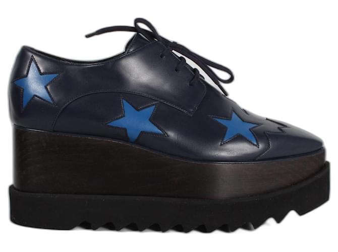 Stella Mc Cartney Chaussures à lacets en cuir vegan Elyse avec étoiles Stella McCartney. Noir Bleu  ref.571972