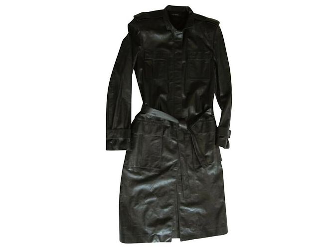 Gucci Long Leather Coat Black