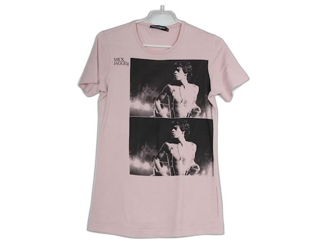 T-shirt Dolce & Gabbana com Mick Jagger. Preto Rosa Algodão  ref.572137