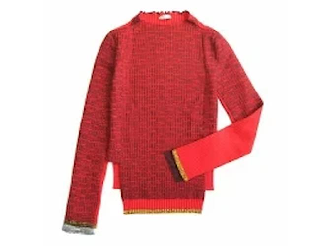 Céline *Celine CELINE by Phoebe Philo Phoebe period floral lace print wool knit sweater switching front down archive M red red black black ladies Yellow  ref.572149