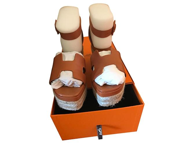 Hermès HERMES: Espadrilles / Sandals “Elda” T. 36 litters 2h! Light brown Leather  ref.572207