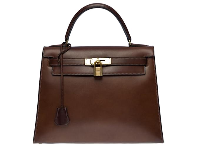 Hermès Herrliche Hermes Kelly Handtasche 28 Polsterer in brauner Naturkuh (Aussehen dem Barenia-Leder sehr ähnlich) , vergoldete Metallverkleidung  ref.572208