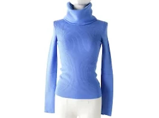 Céline *CELINE Celine Volume Neck Turtleneck Long Sleeve Cashmere 95% Rib Knit Tops / Sweater Light Blue Blue S Made in Italy Ladies  ref.572257