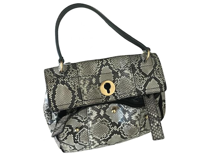 Muse II Sac à main Yves Saint Laurent en python marron crème 