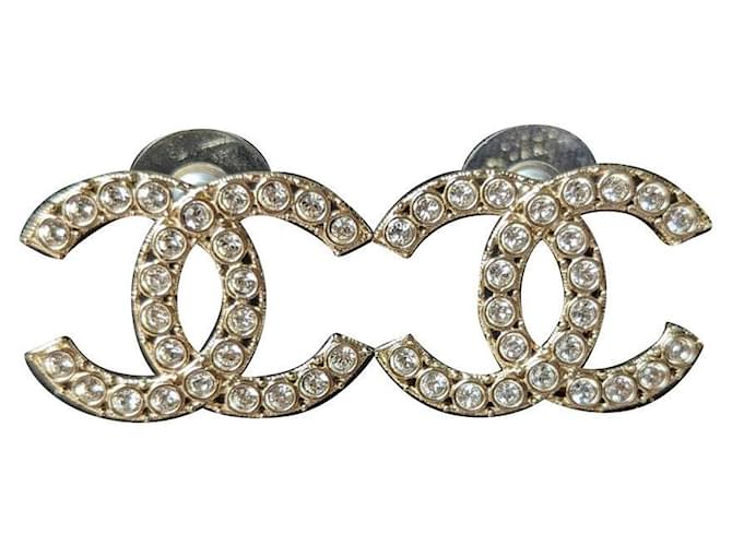 Chanel CC B19S Logo Crystal GHW Coco Mark Brincos Caixa Recibo Dourado Metal  ref.572297