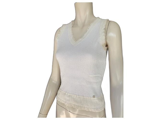 Cambon Tanktop mit Chanel-Logo Weiß Roh Aus weiß