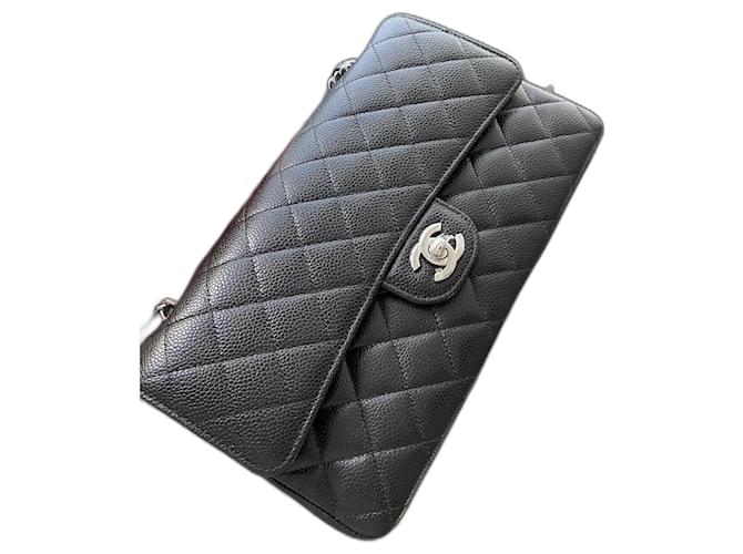 Timeless Chanel Medium lined flap in caviar leather, silver tone hardware, New Black  ref.572361