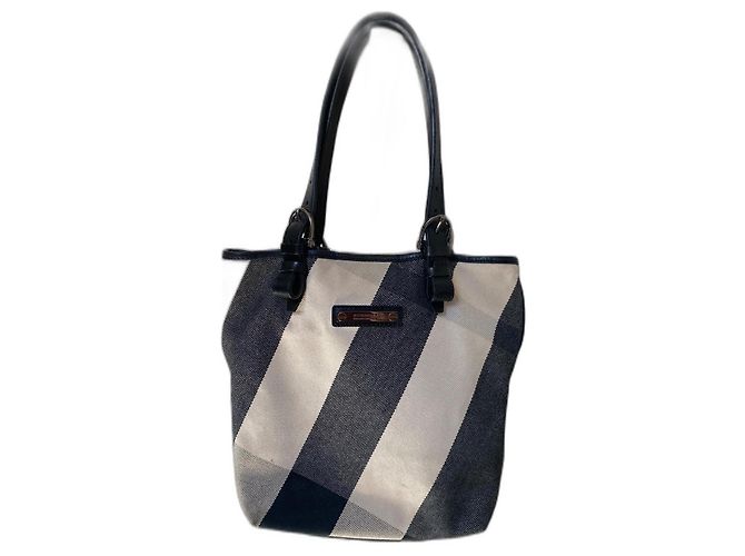 Bolsa de mão Burberry preta em lona e couro