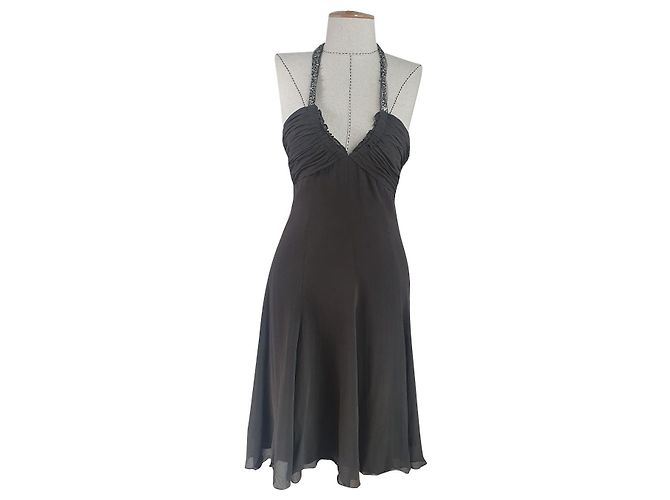 Vestido de seda Bcbg Max Azria Khaki Caqui