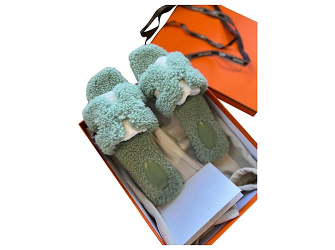Oran Hermès sandals Green Wool  ref.572439
