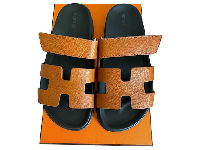 Oran Hermès Chypre sandals in size  38.5 Brown Leather  ref.572458