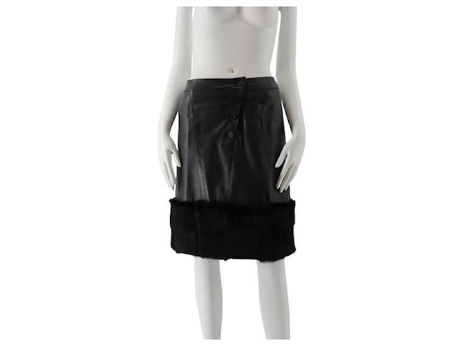 Falda negra de piel y piel Chanel Negro Cuero  ref.572560