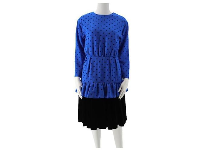 CHRISTIAN DIOR BLUE AND BLACK POLKA DOT DRESS Cotton  ref.572564