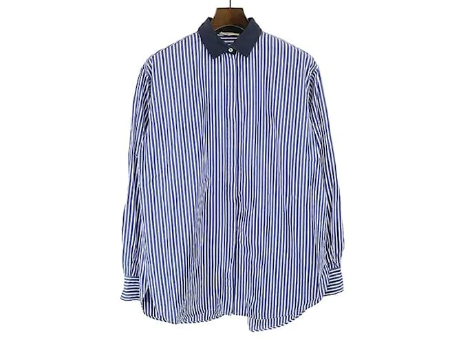 Céline *CELINE Striped Cotton Broad Shirt Blue 38 Ladies  ref.572576