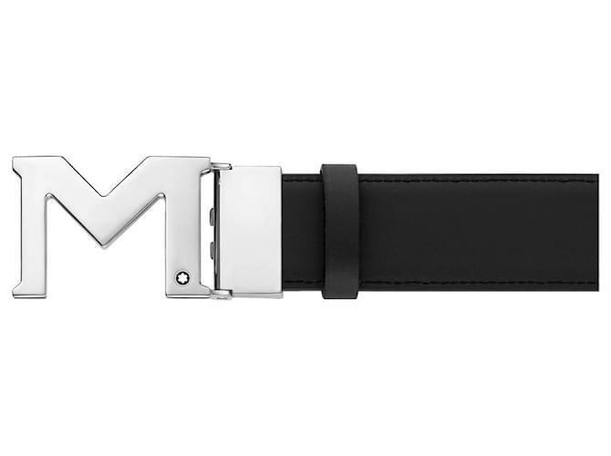 Montblanc Cintura reversibile in pelle nera 35 mm con fibbia M Nero  ref.572713