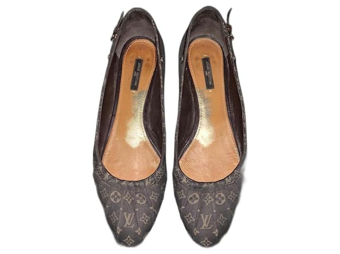 Louis Vuitton Flats Brown Leather Cloth  ref.572871