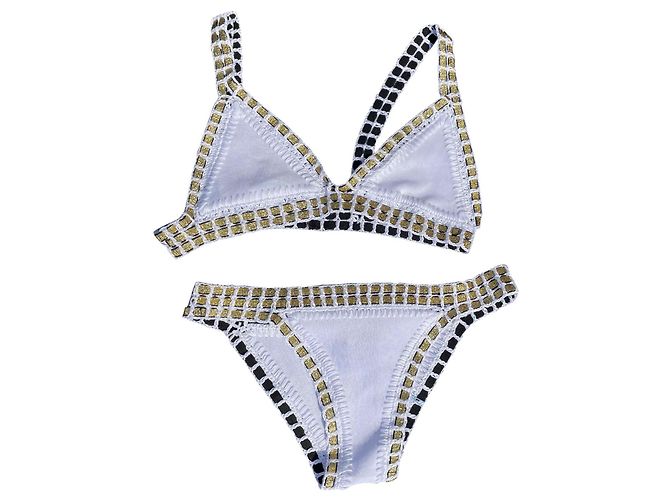 Autre Marque Badeanzug in Weiß und Gold aus Polyester Golden