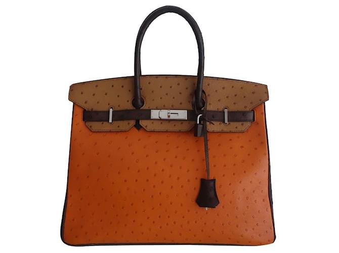 Hermès HERMES BIRKIN BAG 35 Ostrich Brown Beige Orange Ostrich leather  ref.573056