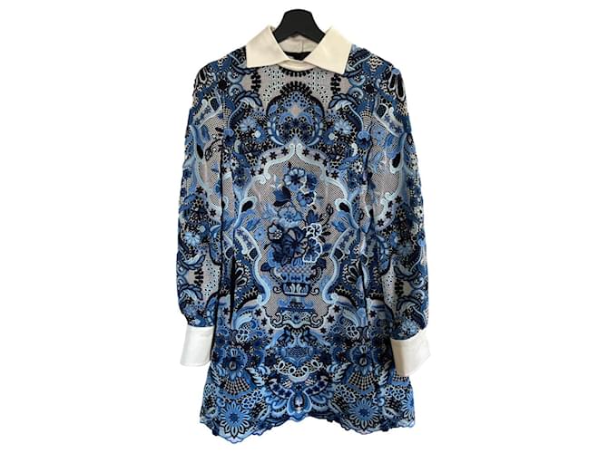 Valentino Garavani Dresses Blue Cotton Lace  ref.573143