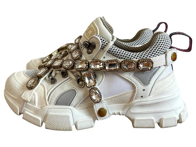 Baskets Gucci Flashtrek blanches en tissu et caoutchouc