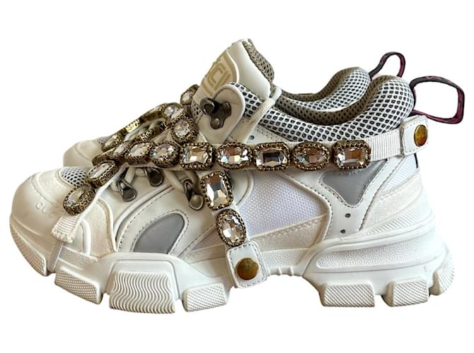 Gucci Sneakers White Cloth Rubber  ref.573154