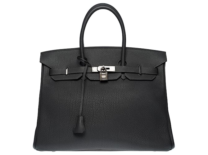 Hermès Superbe sac à main Hermes Birkin 35 cm en cuir Taurillon Clémence gris Graphite, garniture en métal ruthenium  ref.573198