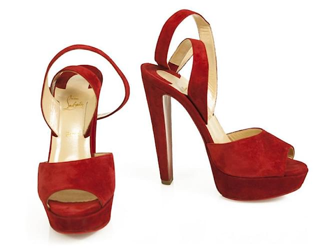Christian Louboutin Louloudance Red Suede Platform Red Sole Sandal Heels 37,5eu  ref.573257