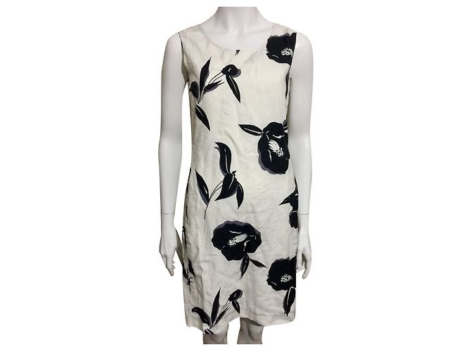 Max Mara MaxMara vestido de linho preto e branco