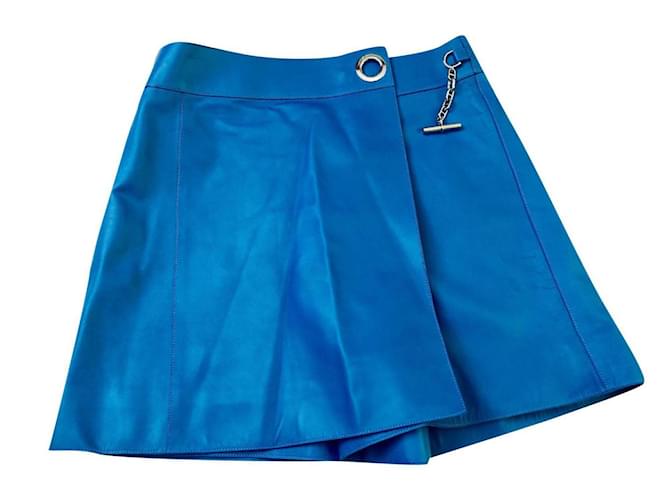 Hermès falda de cuero mini Azul  ref.573290