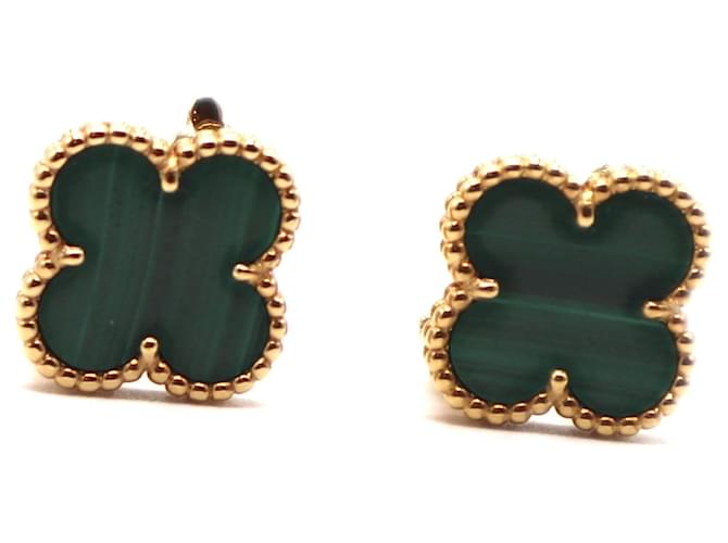 VAN CLEEF & ARPELS 18k Gold Green Malachite Vintage Alhambra Clip On Earrings Yellow gold  ref.573659