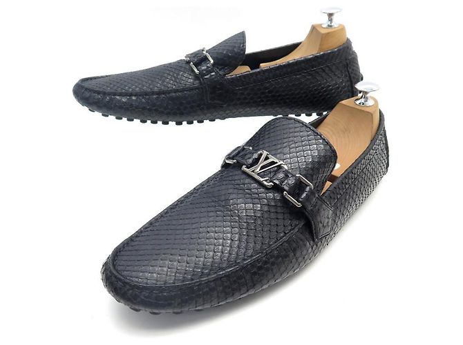 NEUF CHAUSSURES LOUIS VUITTON MOCASSINS HOCKENHEIM 12 46 CUIR PYTHON SHOES Noir