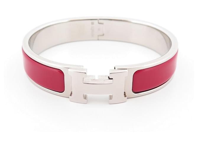 Hermès NEUES HERMES CLIC H FIN M ARMBAND 16CM ROTER EMAILLE-ARMREIF MIT PALLADIE-FINISH Stahl  ref.574235