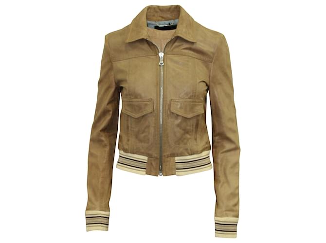 Dolce & Gabbana Zipped Jacket in Brown Leather Beige  ref.574261