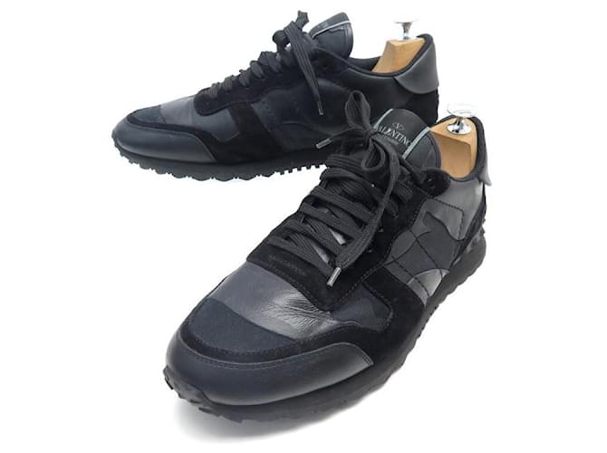 CHAUSSURES VALENTINO BASKETS ROCKRUNNER 45 TOILE & CUIR NOIR SNEAKERS SHOES  ref.574322