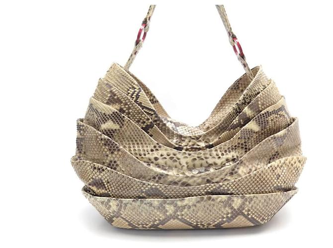 SAC A MAIN CHRISTIAN LOUBOUTIN CABAS LEATHER PYTHON BROWN LEATHER HAND BAG Exotic leather  ref.574484